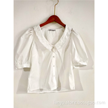 V-neck Thin Shirts With French Puffed Sleeves